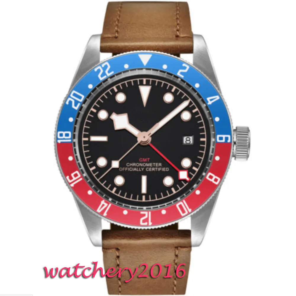 41 мм стерильный черный циферблат сапфировое стекло GMT Светящийся синий и красный