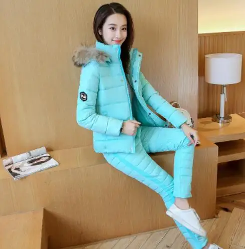 blue Зимняя модная женская парка, костюм, комплекты одежды, пуховая хлопковая стеганая теплая куртка, пальто+ Хлопковые Штаны, Женский комплект из двух предметов, p1300 - Цвет: blue