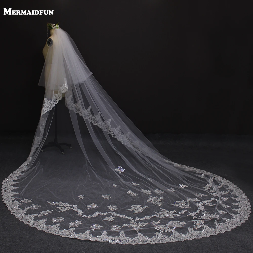 Двухслойный Кружевной Край длинный с блестками 2 ярусами 3 метра|long wedding veil|wedding