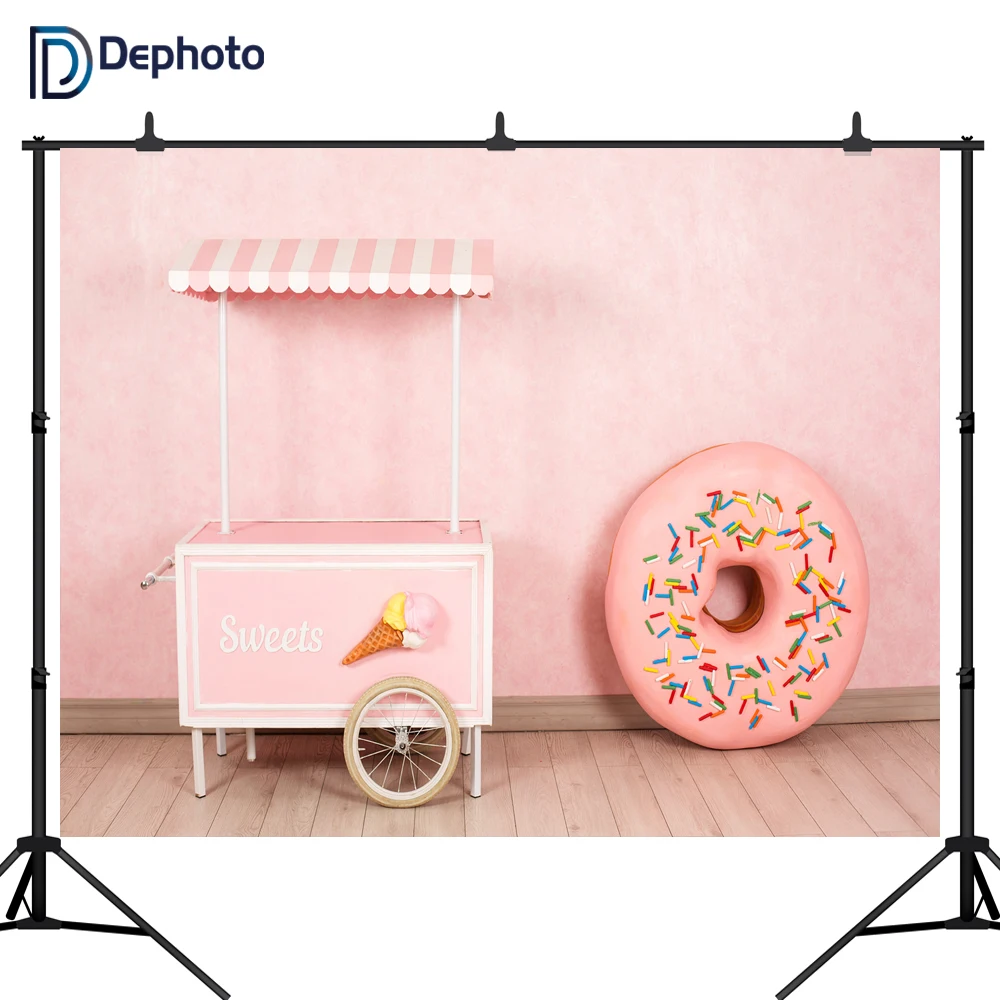 DePhoto фон для фотосъемки сладости мороженое корзина розовый пончик ребенок день