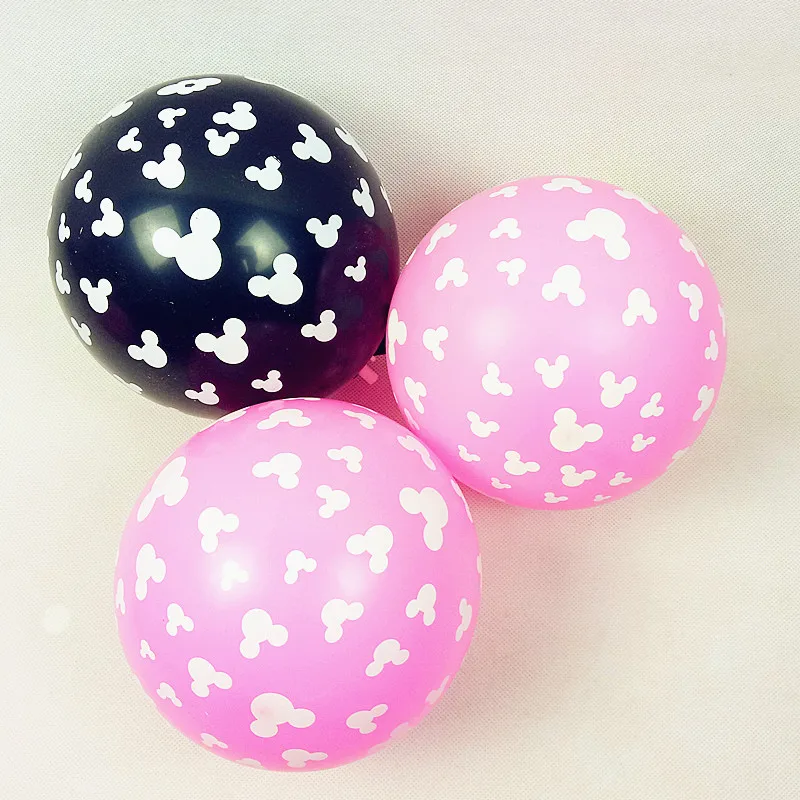 Pink and black 12 дюймов Микки голова Минни латексные шары толстые латексные гелиевые шары для рождества Карнавал Праздник День Рождения Вечеринка воздушные шары - Цвет: Pink and black