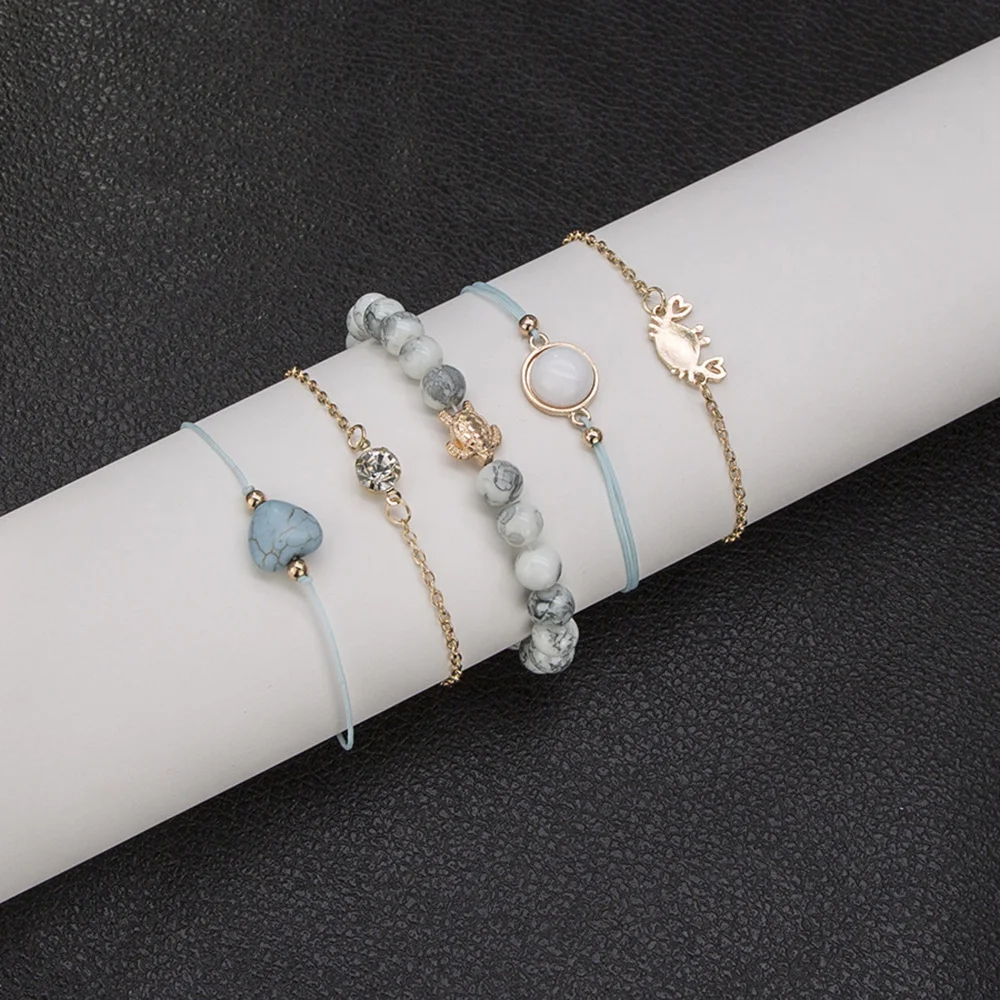 MAA-OE Boho Crab Heart Charm Bracelets Set For Women New Design Stone Beads Infinite Statement Bracelet Vintage Jewelry | Украшения и
