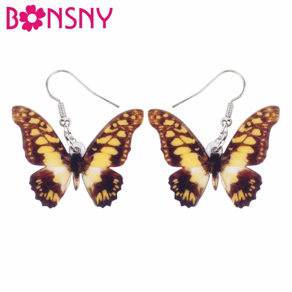 Bonsny Акриловые Новые серьги-бабочки Papilio Machaon большие длинные висячие капли модные