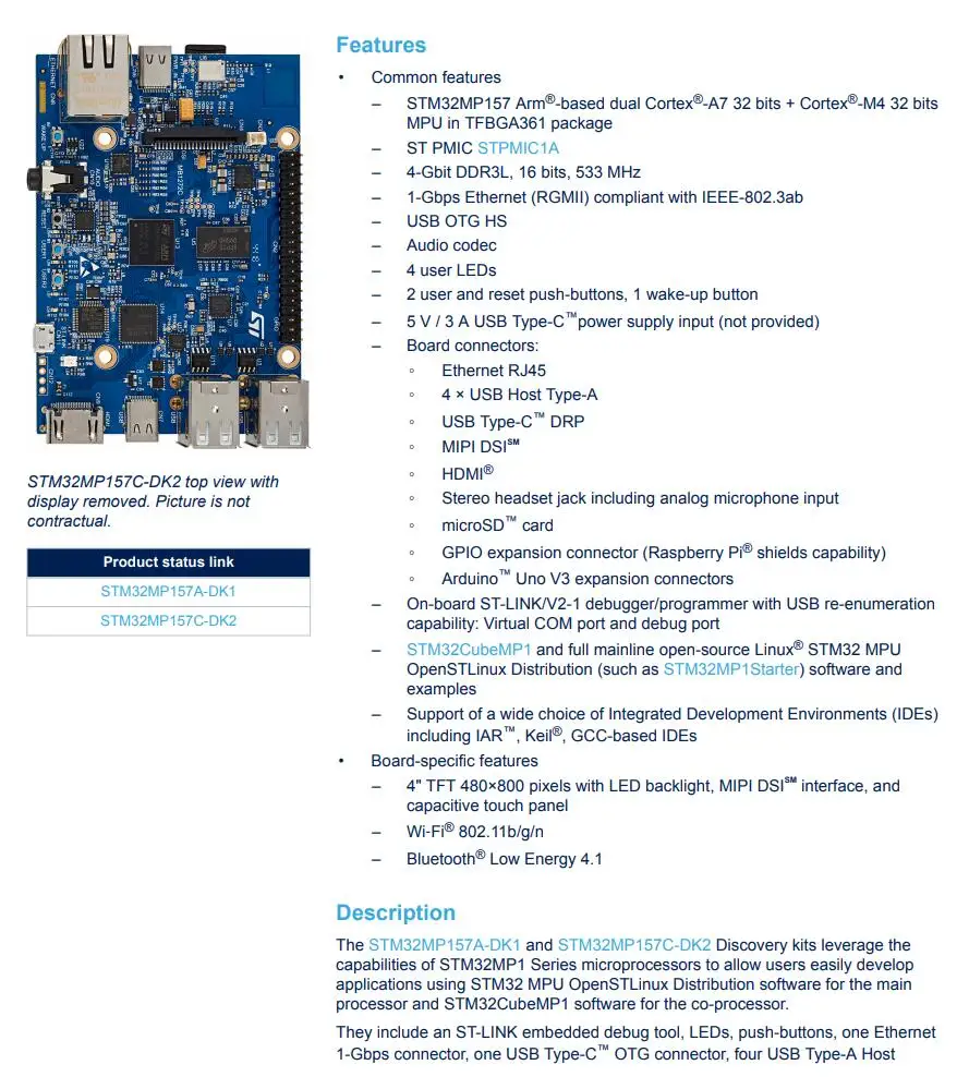 1 шт. x STM32MP157C-DK2 ARM дискаверсионная плата с STM32MP157C MPU