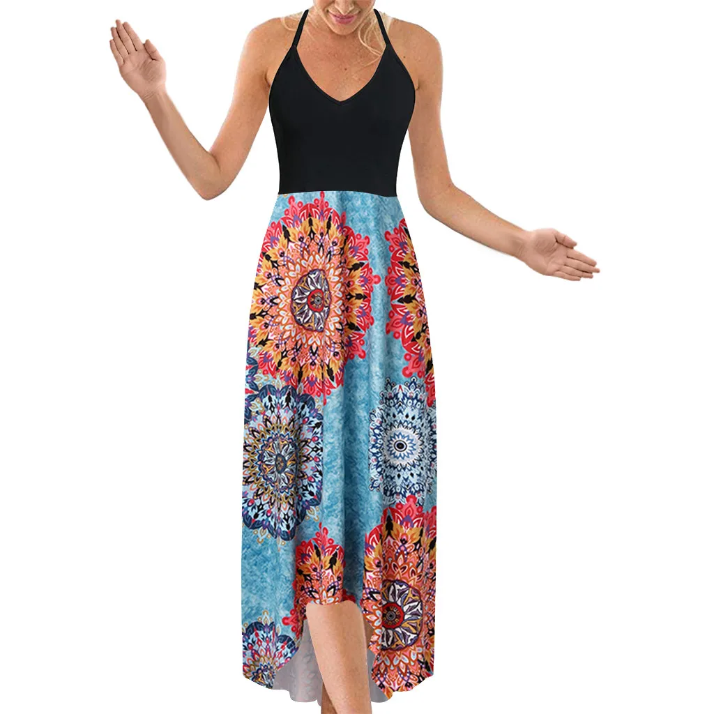 Women fashion Summer Dresses Women's Fashion Casual Sexy Sleeveless Backless Printed Halter Mid Calf Dress vestidos femininos | Женская