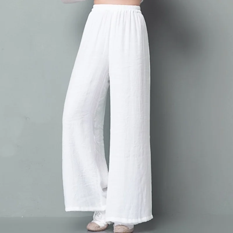 Женские брюки 2019 белые этнические винтажные в стиле ретро льняные широкие