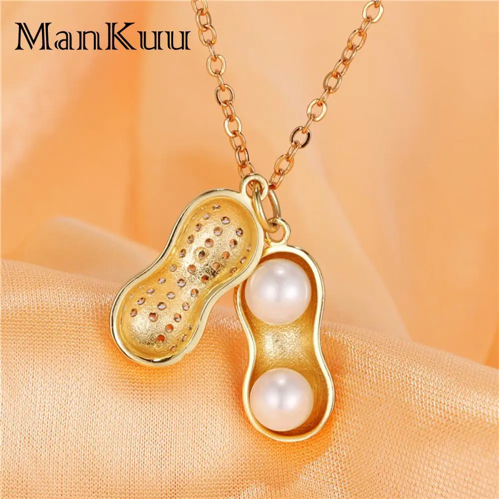 Gold Silver Lucky Peanut Pendant Necklaces 6-7mm Round Natural Freshwater Pearl Necklace Openable Cute For Women | Украшения и