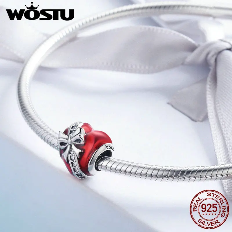 WOSTU, романтическое Настоящее 925 пробы, Серебряный подарок, сердце, бусины, подходят к оригиналу, сделай сам, браслет, ювелирное изделие, подарок для влюбленных, CQC741