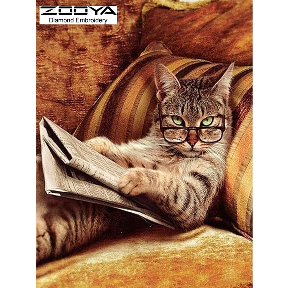 НОВЫЙ рукоделие очки Cat лежа на диване для чтения книг алмазов картина алмазной