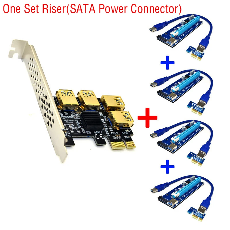 Riser USB 3,0 PCI-E Express 1x to 16x Riser Card Adapter PCIE 1 to 4 Slot PCIe port Multiplier Card for BTC Bitcoin Miner