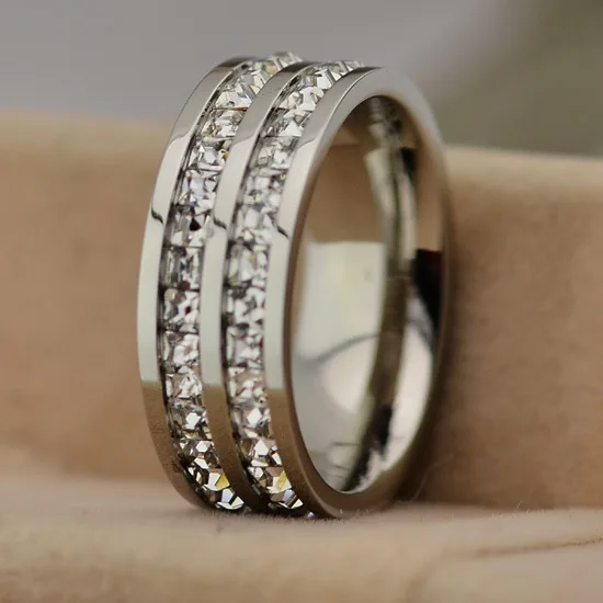 Блестящие парные кольца YUN RUO с кристаллами не выцветают титановая сталь розовое