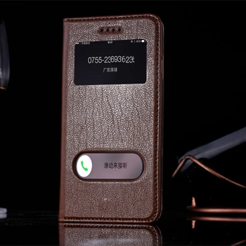 Для iPhone 6 S Телефонные чехлы Smart View Окно дерево текстуры из натуральной яловой кожи