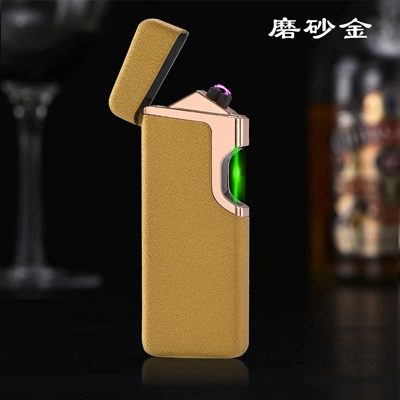 Новая лазерная USB Зажигалка перезаряжаемая двойная дуга зажигалки креативный датчик гравитации электронная сенсорная Зажигалка для сигарет - Цвет: Gold matte