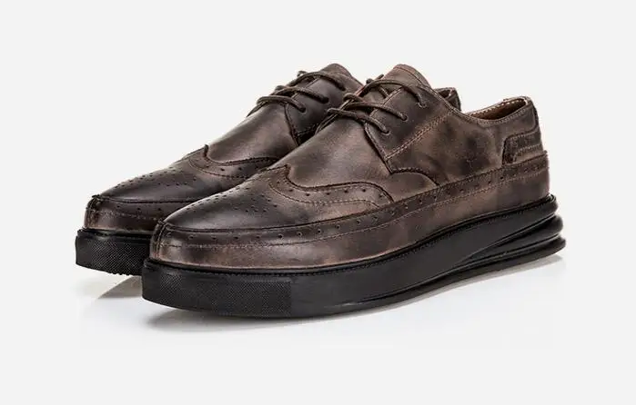 Мужские классические туфли на шнуровке из натуральной кожи плоской