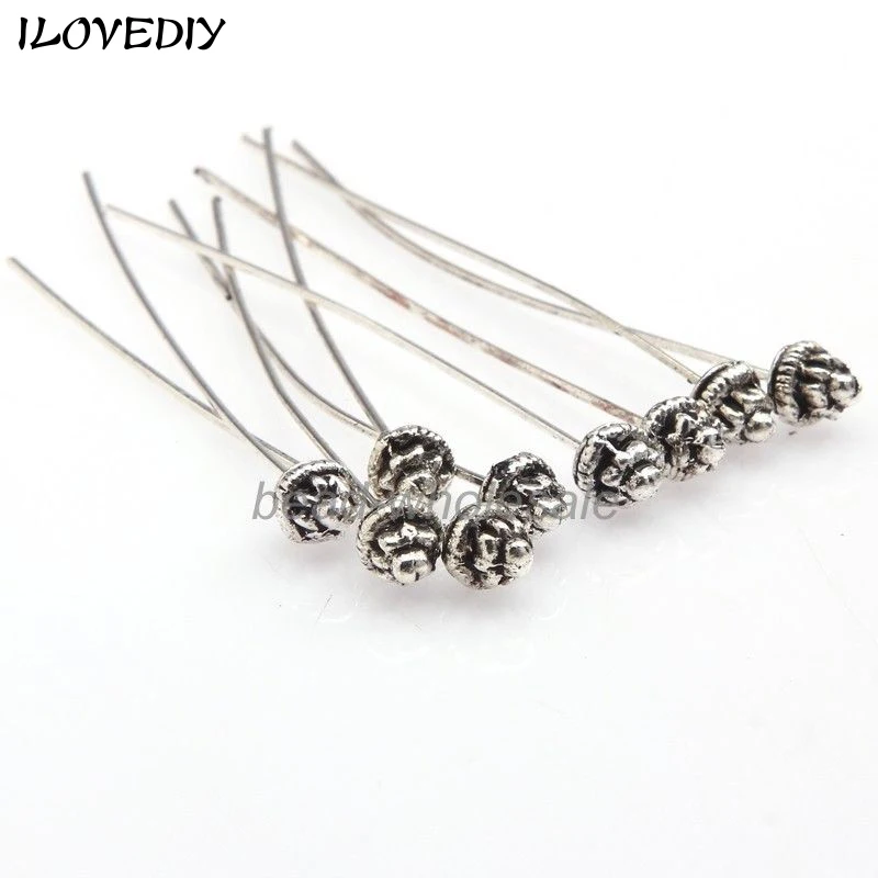 20pcs Retro Metal Long Rose Flower Half Ball Head Pins Antiqued Silver Gold Tone Diy Accessories For Jewelry Making Finding 55mm | Украшения