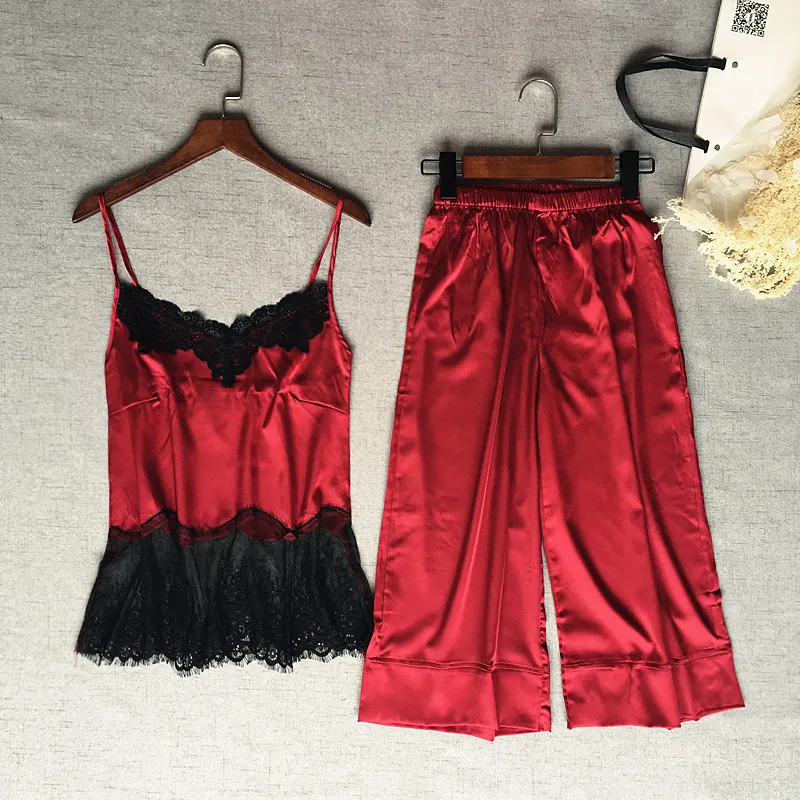 Сексуальная ночная рубашка с тонкими бретельками укороченные брюки широкие