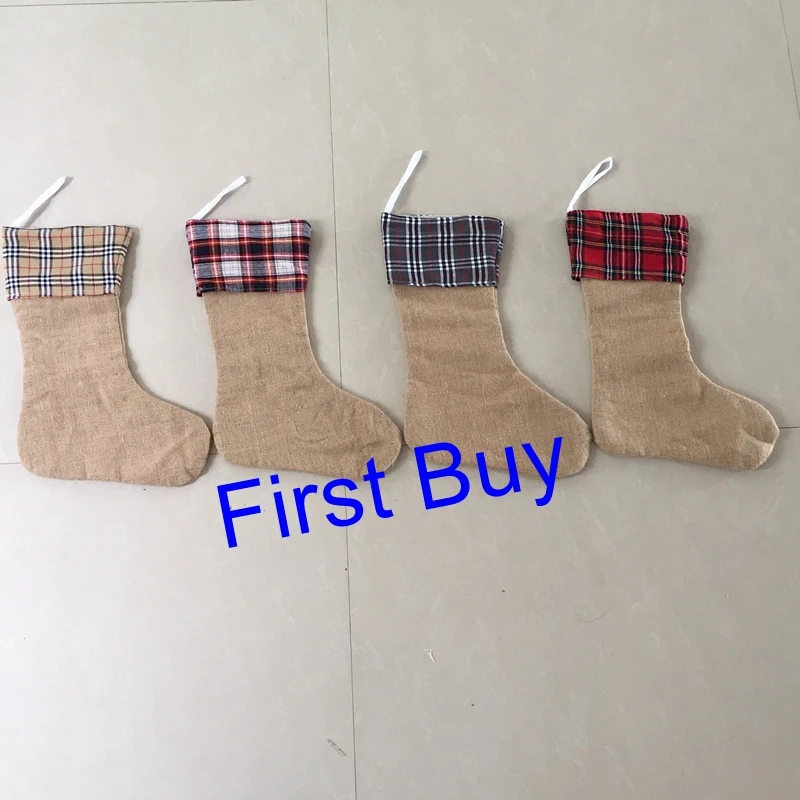 10 шт./лот лидер продаж Классические рождественские чулки в клетку монограмма