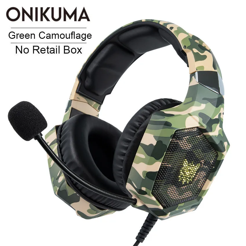 Green No Retail Box ONIKUMA K8 PS4 игровая гарнитура casque PC Gamer Стерео Игровые наушники с микрофоном светодиодный фонарь для XBox One ноутбука - Цвет: Green No Retail Box