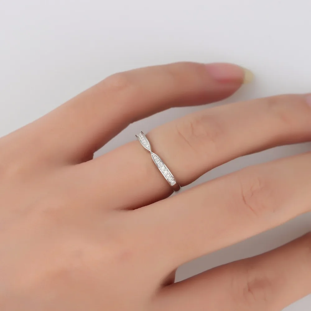 

LASAMERO 0.1CTW Round Shape Natural Diamond Trendy Art Deco Vintage Style 18k White Gold Engagement Wedding Ring For Women