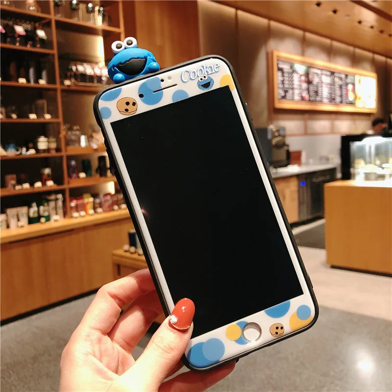 Для iphone 8 8plus 3D чехол для телефона с изображением улицы Сезам+ закаленное стекло для экрана для iphone 7 7plus 6 6s Plus X XR XS max милый чехол