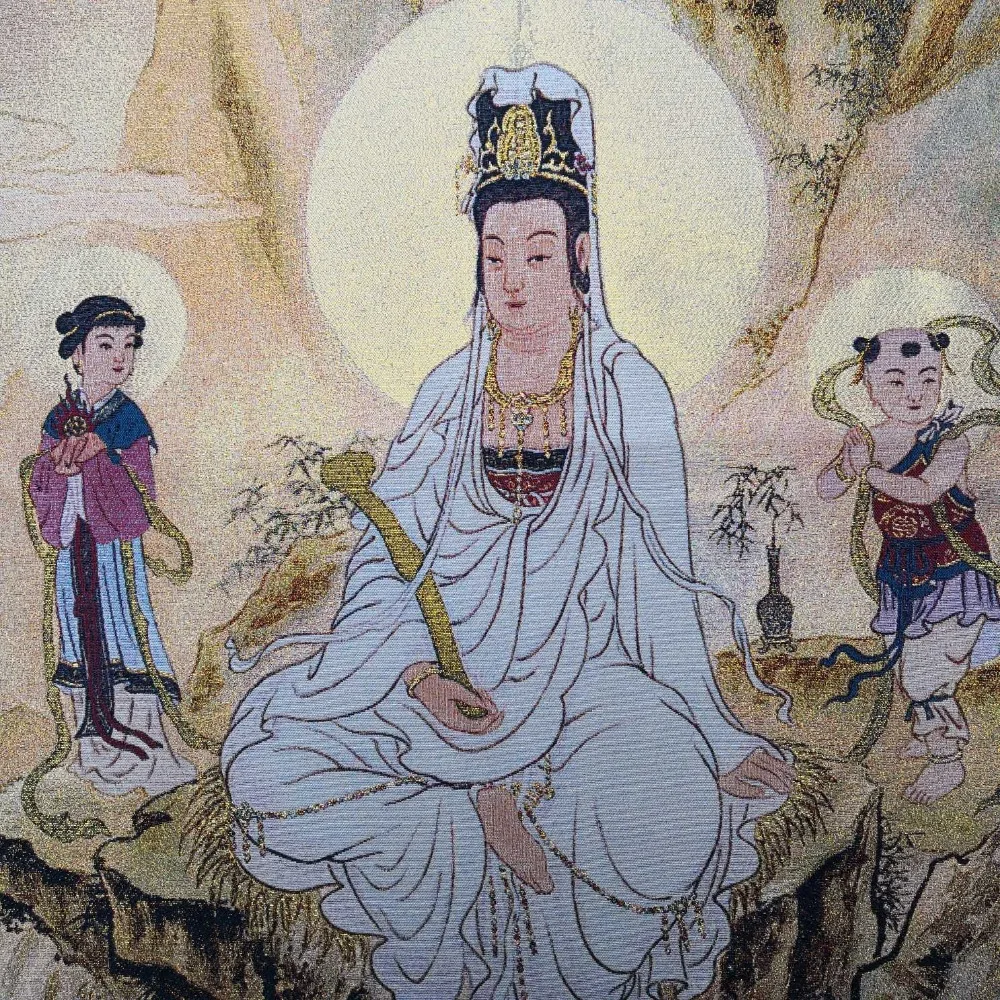China Old Tibet Silk Thangka Like Hanging Painting Fengshui Guanyin | Дом и сад