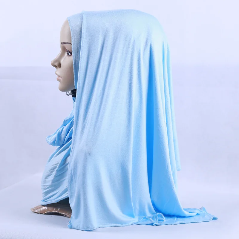 light blue Качественный весенне-летний женский шарф Одноцветный хиджаб из Джерси шали Мягкий модальный хлопок дышащий пашмины сплошной головной платок - Цвет: light blue