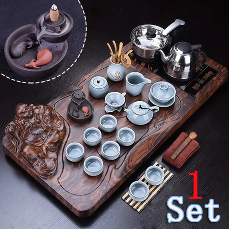 Чайный поднос 32 шт. столешница из массива дерева дренаж для хранения воды