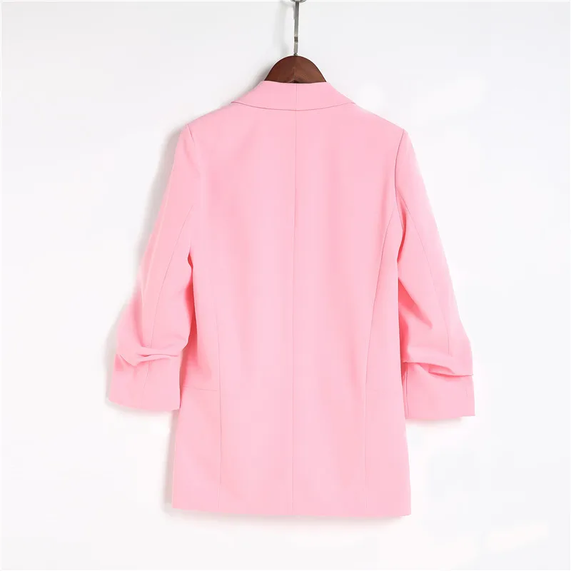 Для женщин Мода весна блейзер розовый зеленый три четверти рукав повседневное