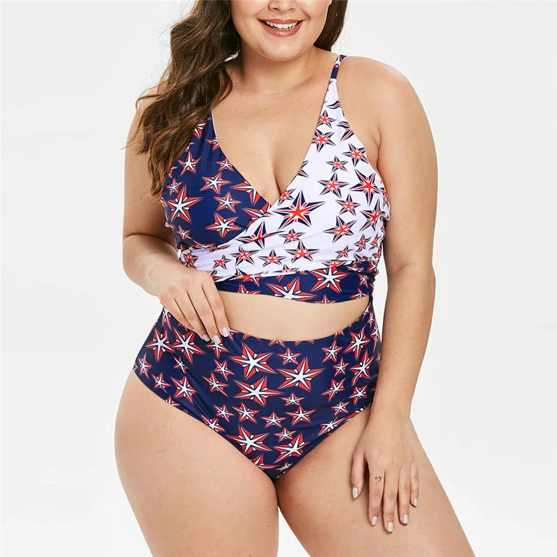 Модный женский купальник большого размера с принтом флага Пляжное бикини пуш-ап