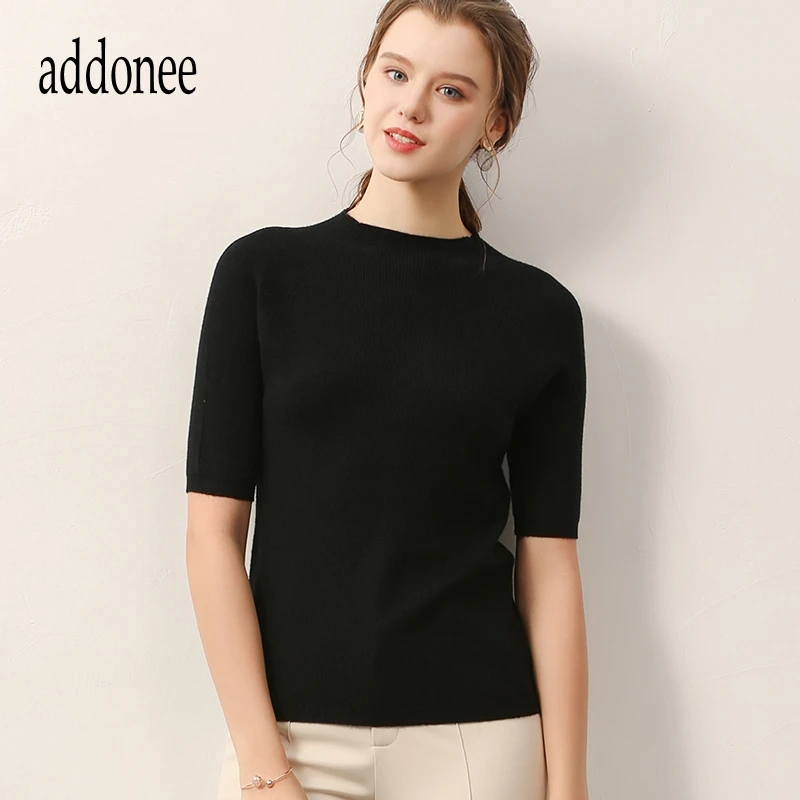Женский короткий кашемировый свитер однотонный Модный Эластичный хлопковый