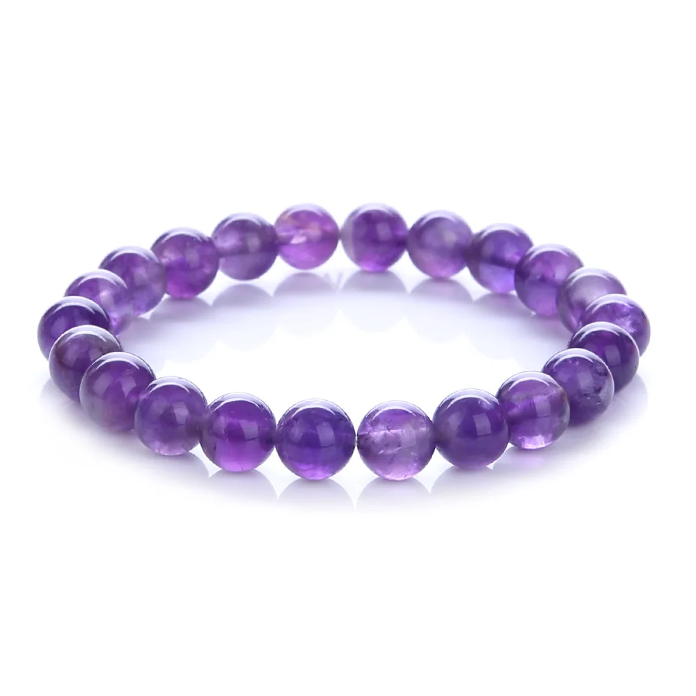 amethyst Браслеты с натуральным камнем, 8 мм, Круглый бисер, эластичная нить, настоящие аметисты, кварц, бирюза, Лава мала, браслет с камнями, браслеты - Окраска металла: amethyst