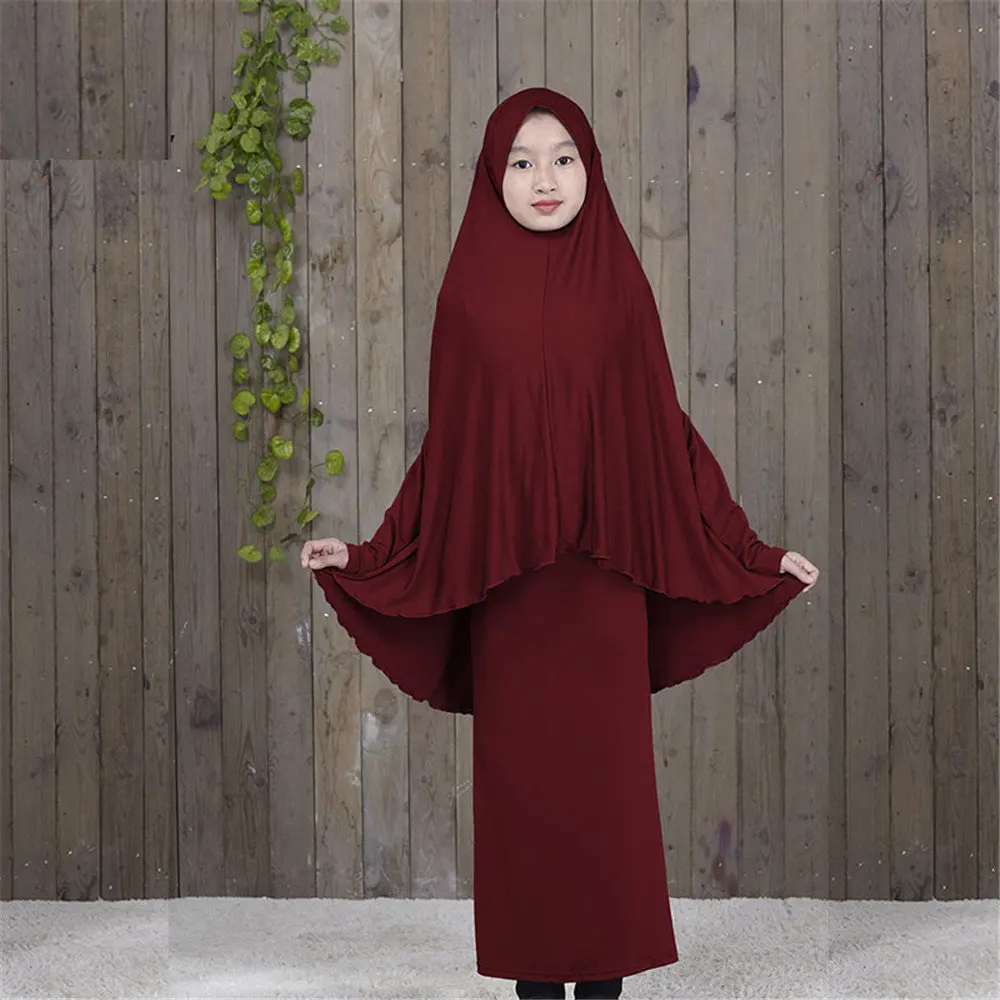 Традиционная одежда для девочек; abaya Hijab; комплект из двух предметов; мусульманская одежда для молитвы; детская однотонная свободная одежда; большие размеры; abaya s D828