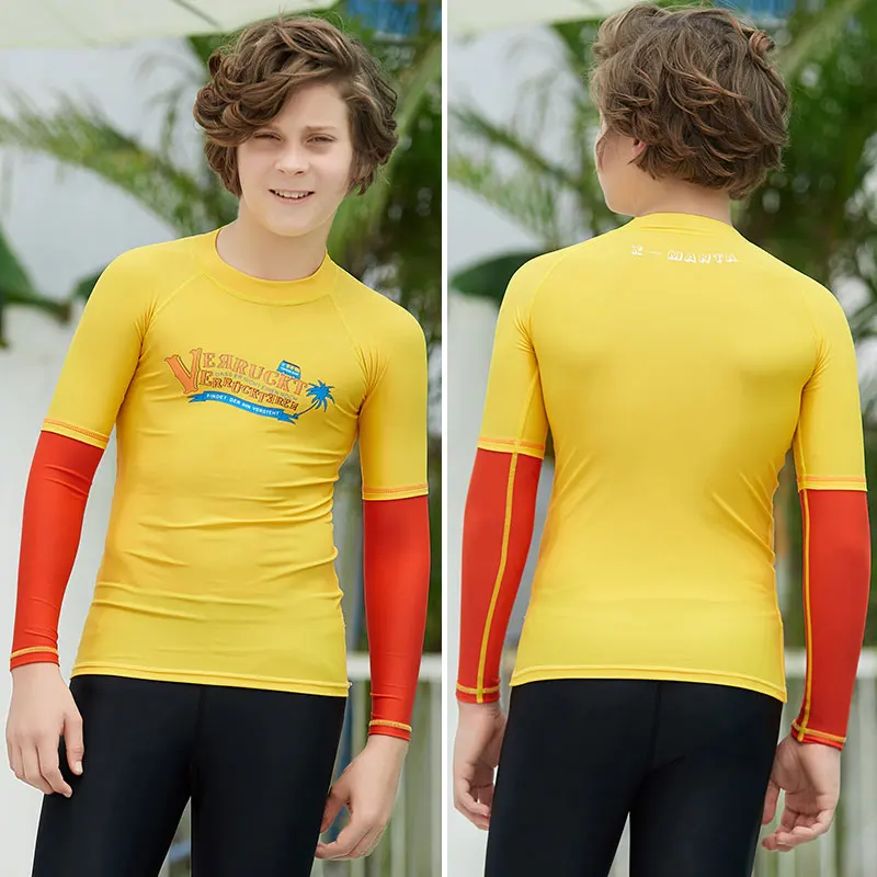 M179501Y-A2 Kids Short Long Sleeve Rash Guard Sun UV Protected UPF50+ Boys Girls Surf Swim Shirt Lycra Basic Skin Athletic Tops(115-165cm - Цвет: M179501Y-A2
