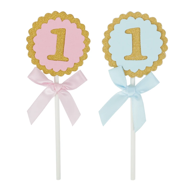 10 шт Круглый Торт Топперы синий и розовый день рождения украшения 1 год первый