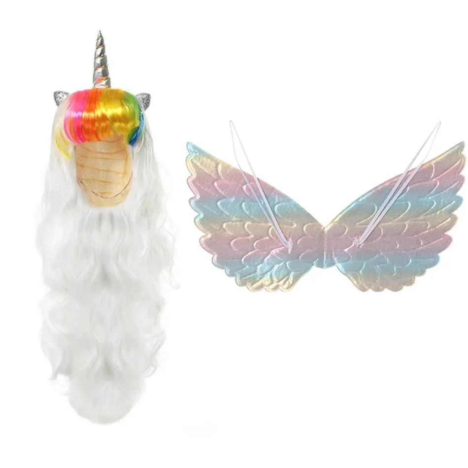 Unicorn Wig A Set 03 MUABABY/парик и крылья единорога для девочек; Детские аксессуары для принцессы; реквизит для костюмированной вечеринки для девочек; одежда для дня рождения - Цвет: Unicorn Wig A Set 03