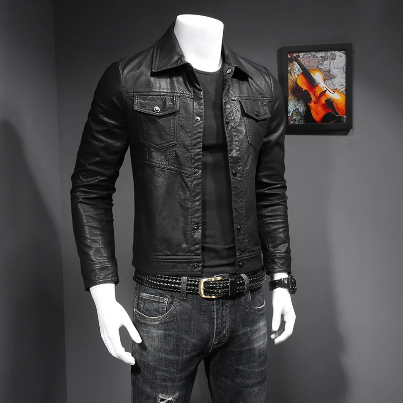 Мужская кожаная куртка новинка весны 2023 красивая мотоциклетная Молодежная