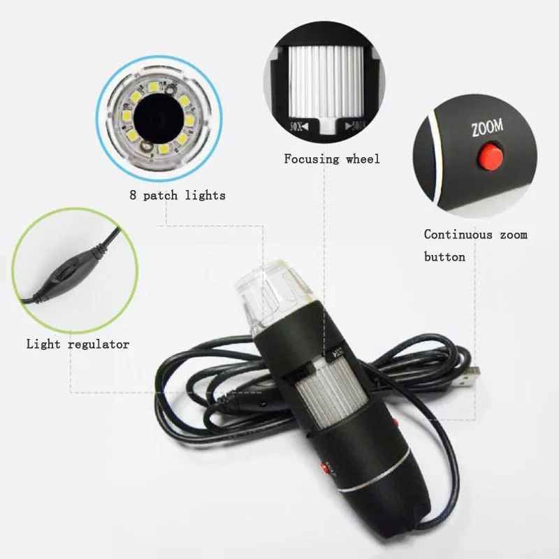 HD цифровой микроскоп 500X2 Мп зум 8 LED USB Ручной промышленный увеличительный