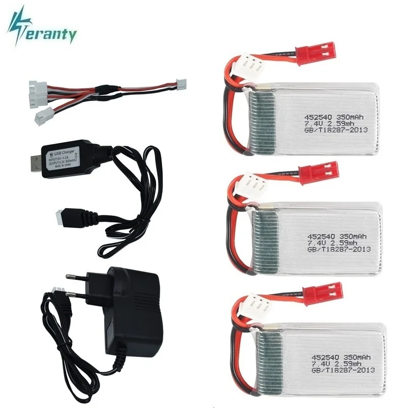 

7.4v 350mah 35C Lipo Battery for MJX X401H X402 JXD 515 515W 515V Battery + USB Charger RC Mini FPV Drone Quadcopter Helicopters