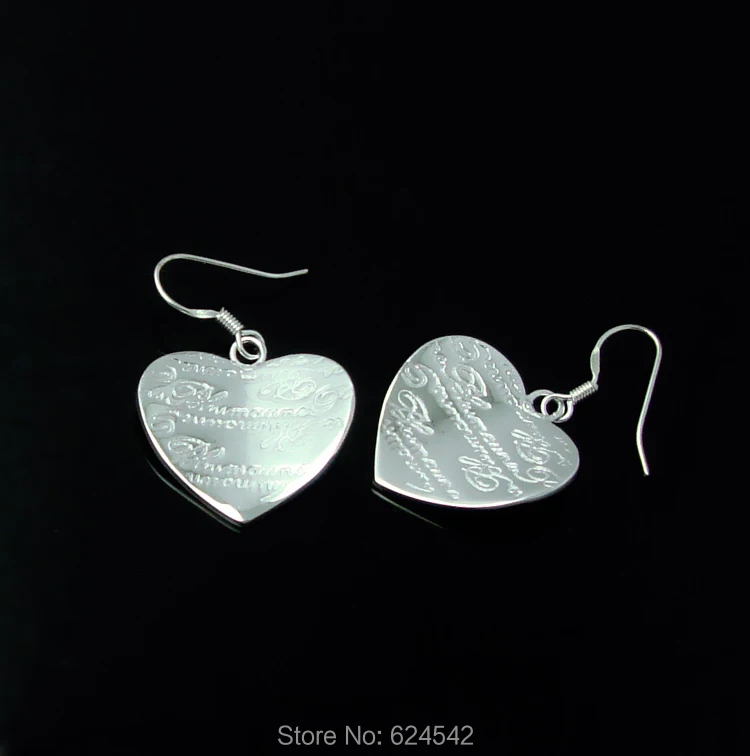 Ms 925 sterling silver earrings. Korean pop earrings heart-shaped pendant. Engraving letters love of gift.Wholesale and retail | Украшения