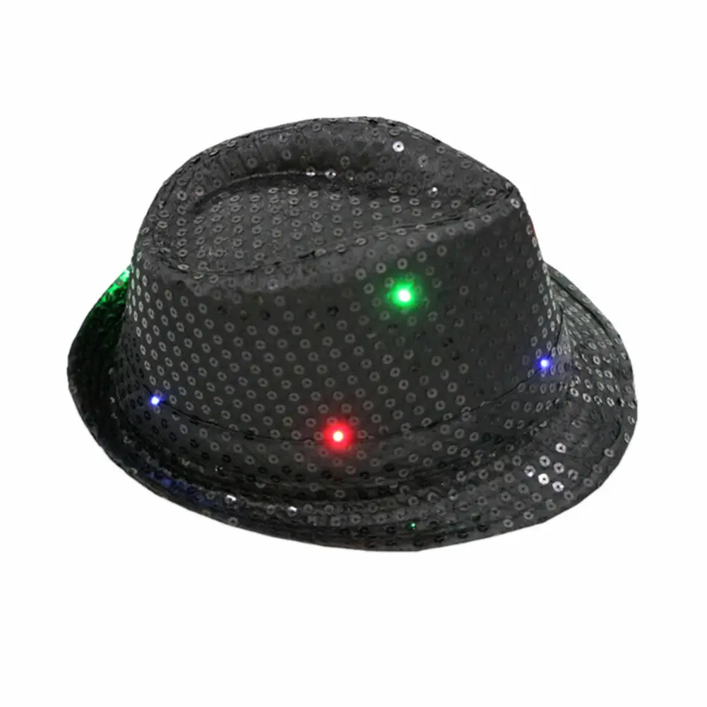Мужские Горячая мигающий светодиод Fedora Шляпа с пайетками нарядное платье Танцевальная Вечеринка шляпа