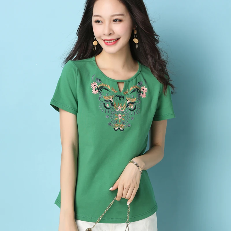 Blusas Mujer De Moda Летняя Повседневная блузка с вышивкой Женские топы с коротким рукавом Свободная рубашка больших размеров женская сорочка
