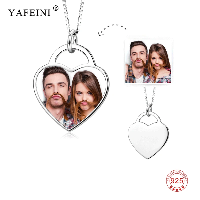 

925 Sterling Silver Custom Name and Picture Statement Necklace Personality Heart Pendant Necklace Fashion Accessories