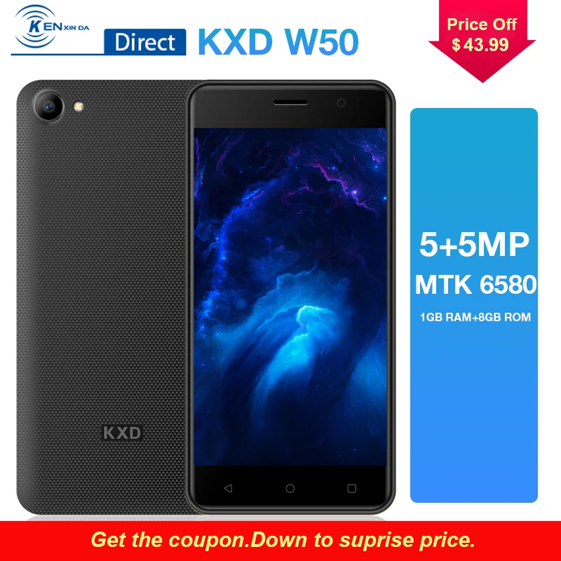 Черный/золотой/красный KXD W50 3g 5 0 &quotMTK6580 1 GB + 8 4 ядра Andriod6.0 5MP двойной Камера Две