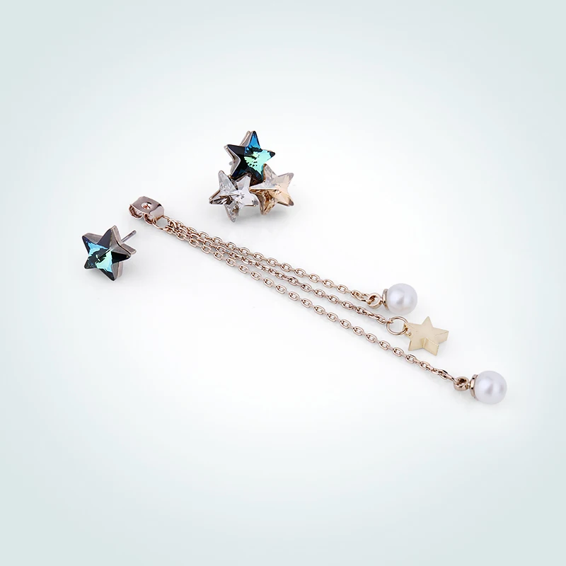 Женские асимметричные серьги-подвески серьги с кристаллами в форме звезды и