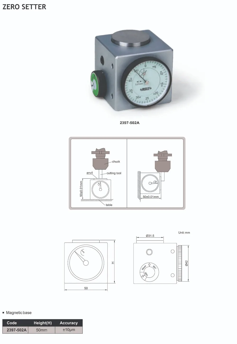 2397-502A Insize высота 50 мм Zero setter CNC измерительные инструменты