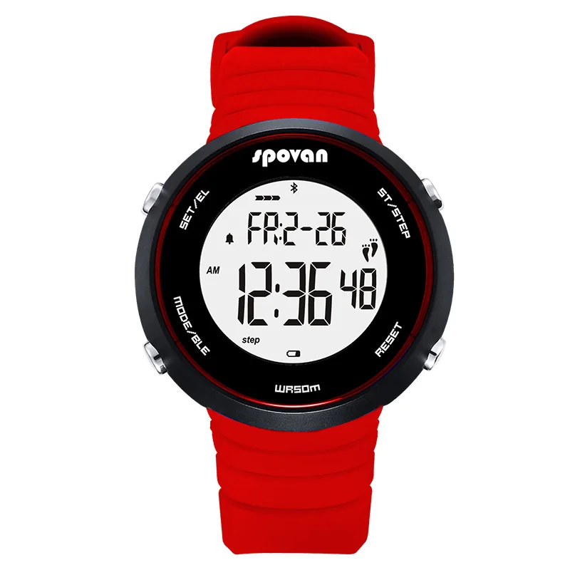 Spovan, цифровые спортивные часы для мужчин, будильник, Bluetooth, фитнес, здоровье, умные наручные часы, задний светильник, водонепроницаемые, 5 бар, черные часы, подарок - Цвет: B