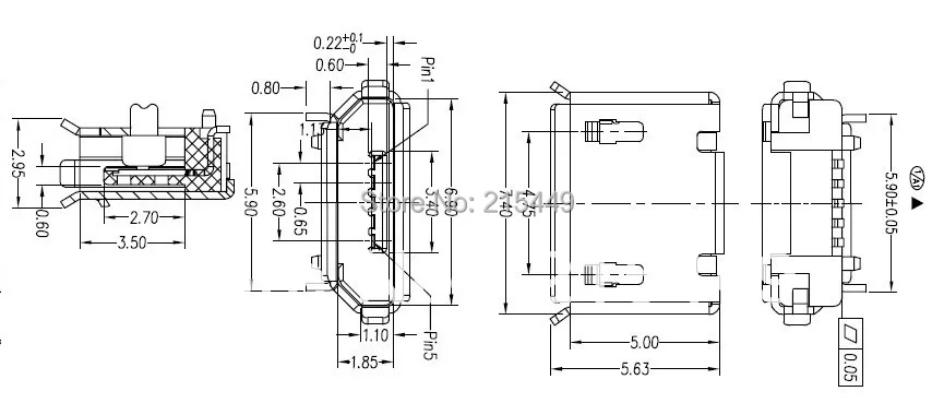 100 шт./лот. Микро 5pin usb гнездовой разъем для многих мобильных телефонов|connector