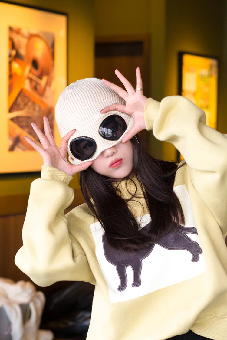 Зимние шапки для женщин модная теплая шапка Skullies Beanies с солнцезащитными очками