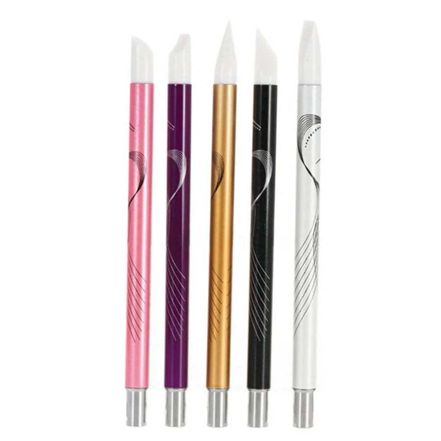 1set 2 Way Crystal Nail Art Brush Pen Silicone Head Carving Emboss Shaping Hollow Sculpture Acrylic Manicure Dotting Tools | Красота и