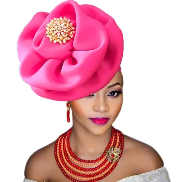 Turban africain femme african turbans with brooch flower party cap head wraps for women | New Headwear